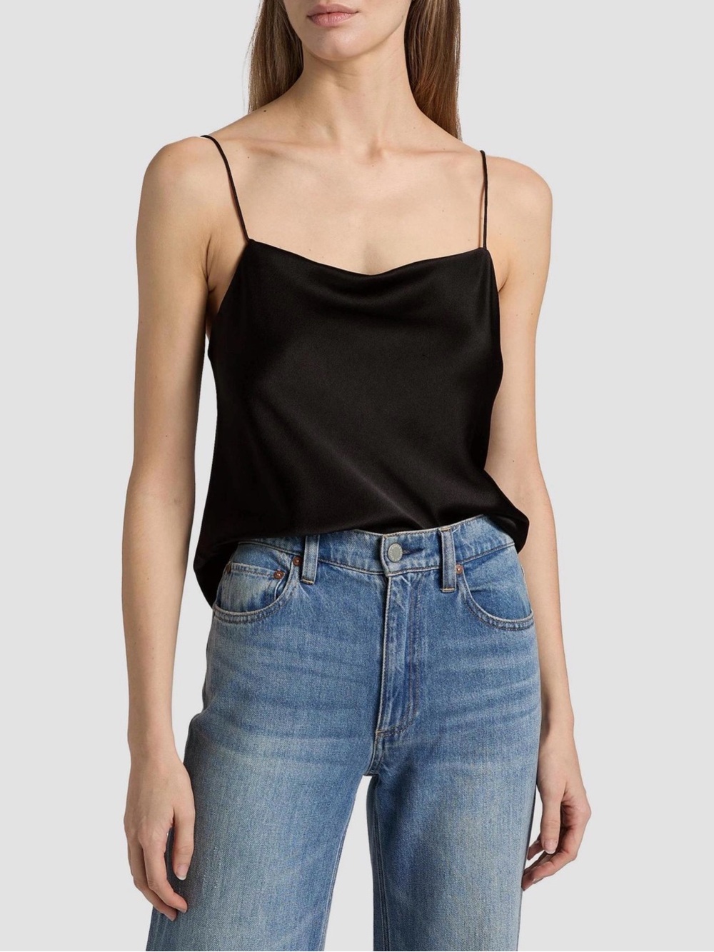 Alice + Olivia Black Satin Cowl Neck Camisole